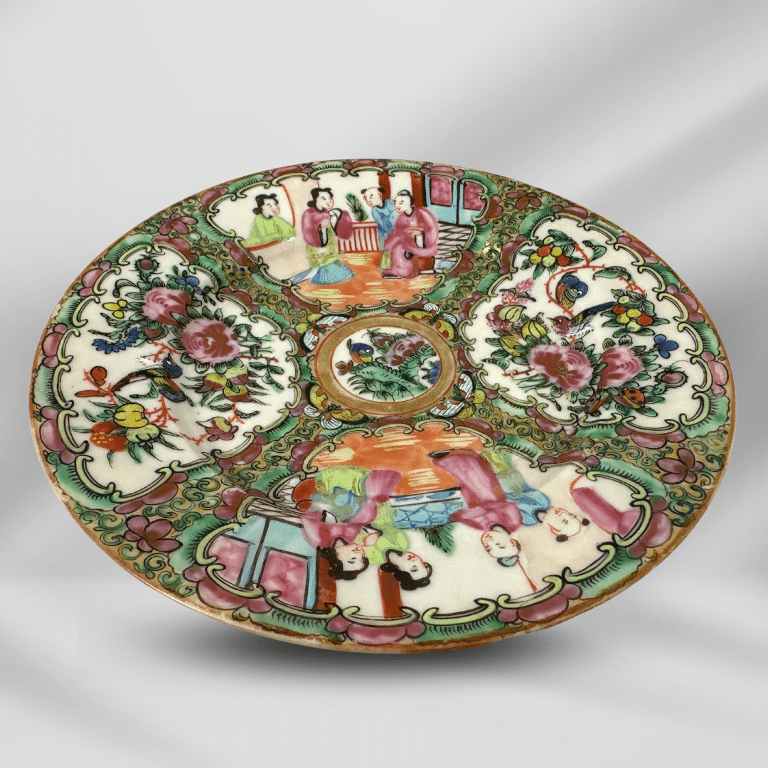 Antique Embossed Art Hand Painting Rose Medallion Chinese Porcelain Plate image 1