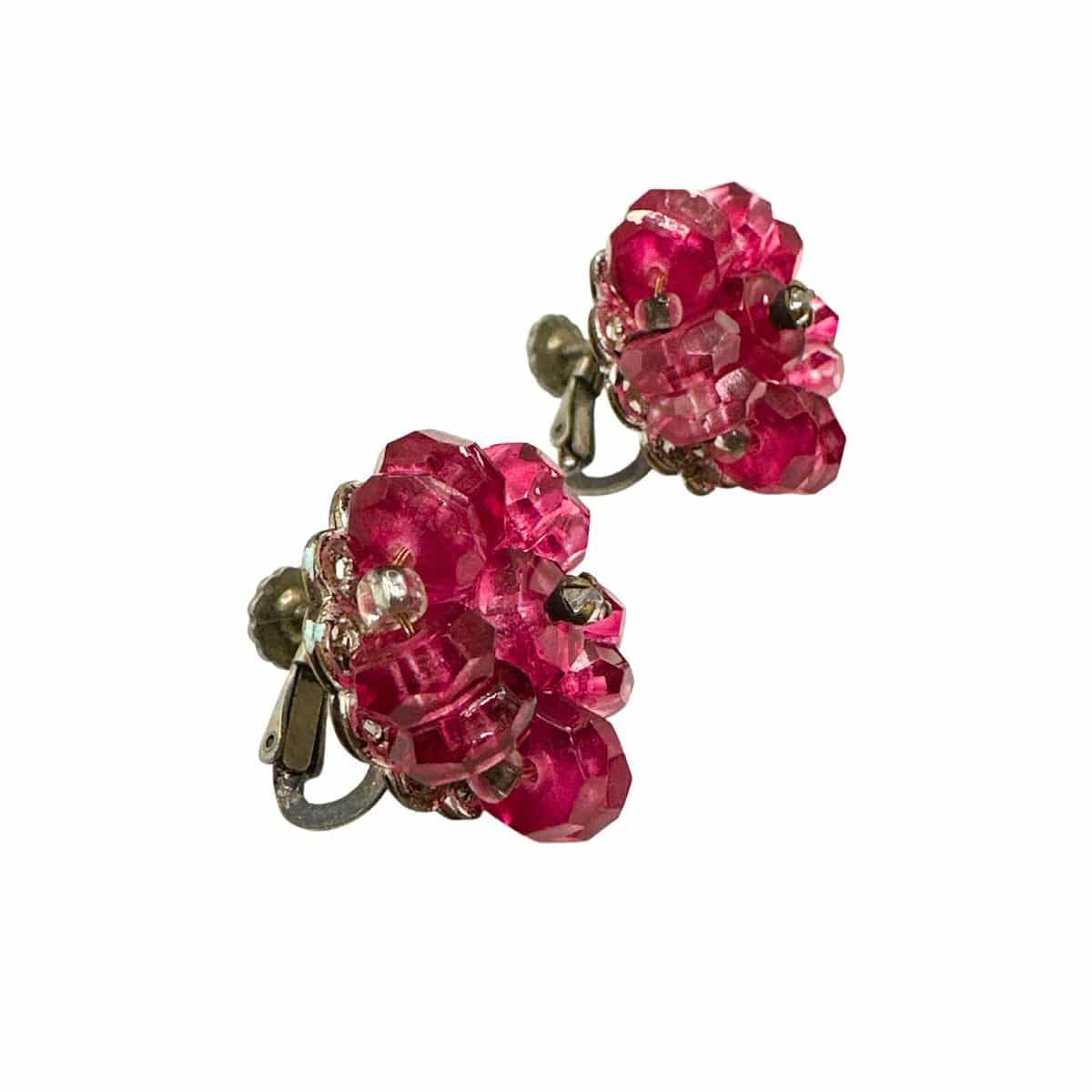 Vintage Patented Pink Glass Earrings with Intricate Design and Delicate Feminine Appeal image 1