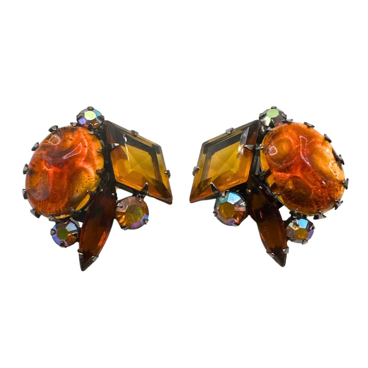 Vintage Austrian Orange Cut Glass & Rhinestone Earring Orange image 0