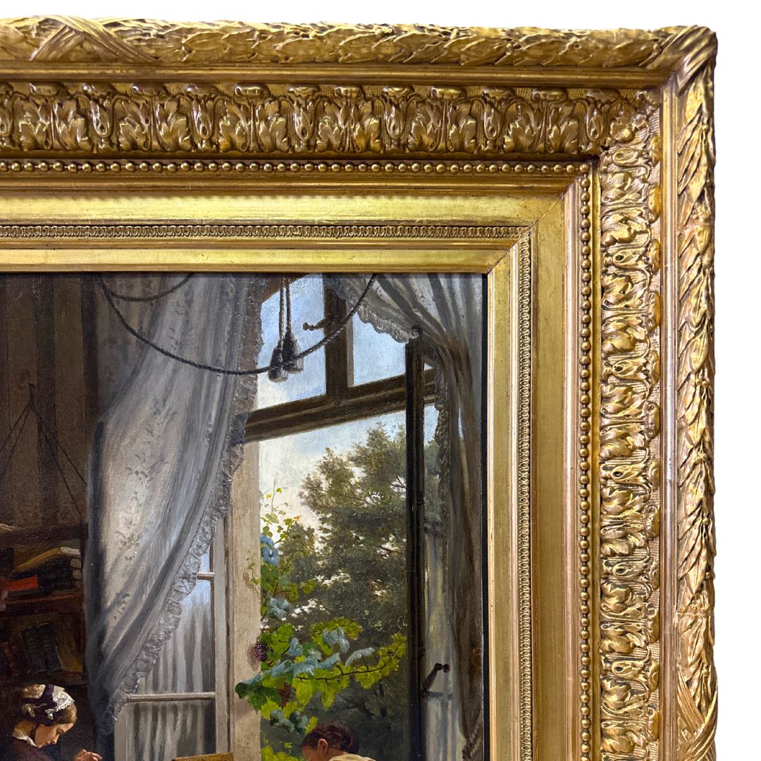 "Spring at Window" Felix Schlesinger, Watercolor on paper Signed and dated 1858 , 26.25 x 21.25″ image 5
