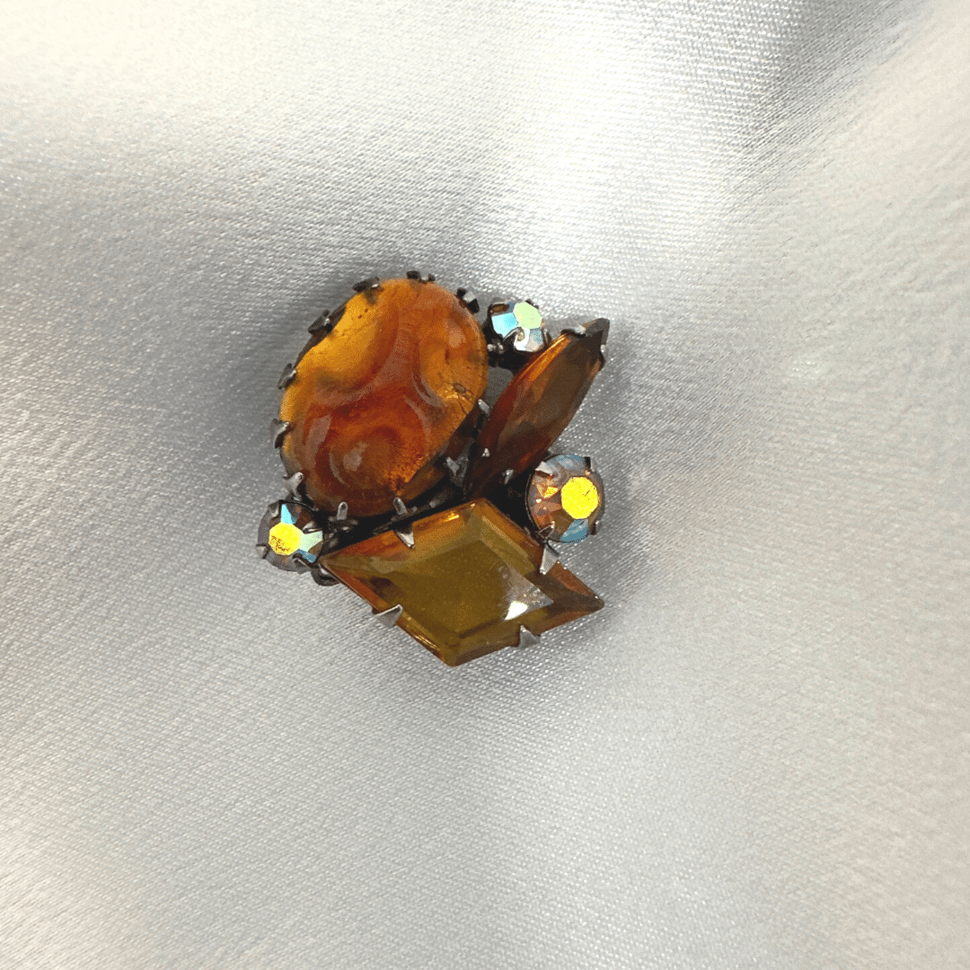 Vintage Austrian Orange Cut Glass & Rhinestone Earring Orange image 4