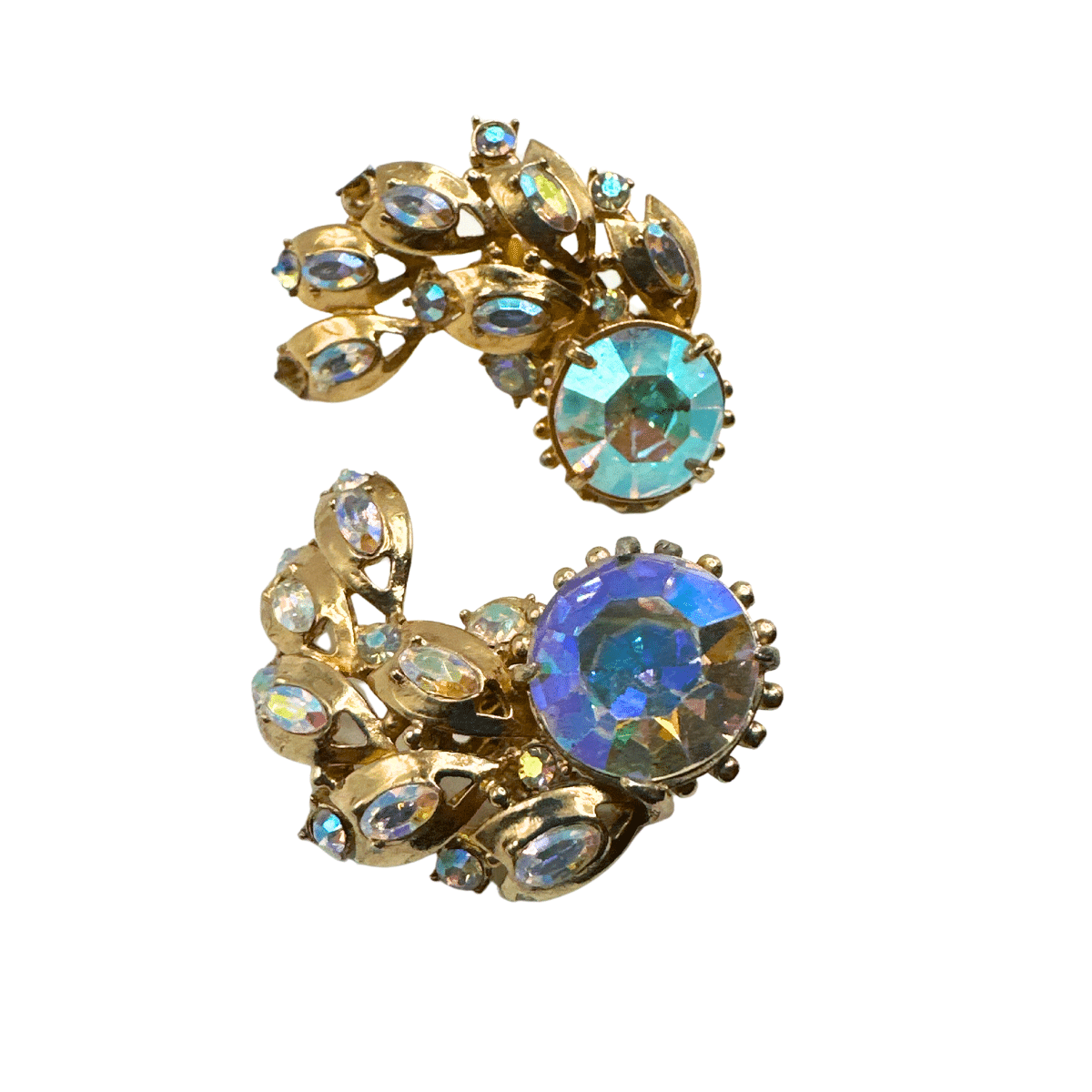 Elegant Vintage Hollycraft Rhinestone Earrings - Gold Color, Year 1855 image 1