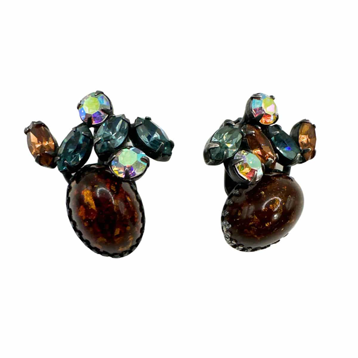 Signed Weiss Vintage Multi-Color Glass and Rhinestone Earrings image 1