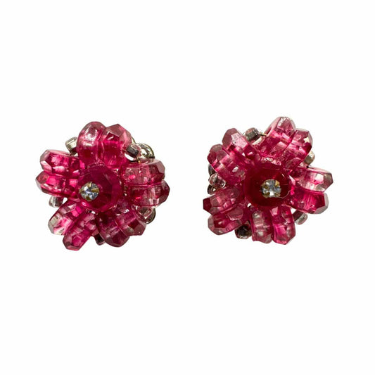Vintage Patented Pink Glass Earrings with Intricate Design and Delicate Feminine Appeal image 0