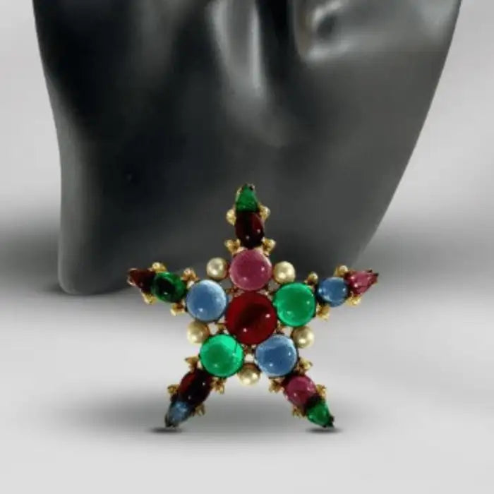 Fashion Jewelry Beautiful Multi Color Cabochon Stone, Star Shaped Brooch