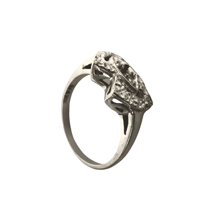 Two Interconnected Hearts on a 10K White Gold Antique Ring