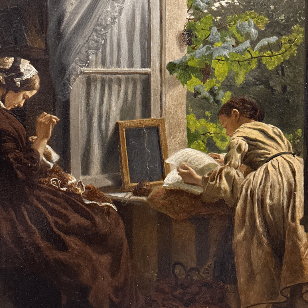 "Spring at Window" Felix Schlesinger, Watercolor on paper Signed and dated 1858 , 26.25 x 21.25″ image 3