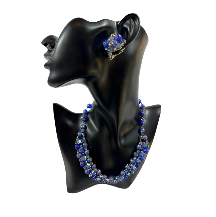 Blue Borealis Glass Necklace and Earring Set