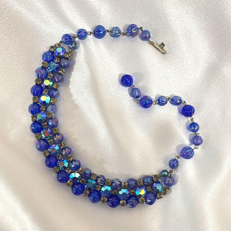 Blue Borealis Glass Necklace and Earring Set