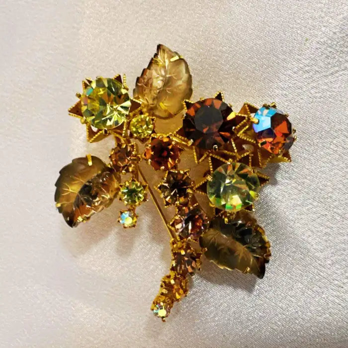 Austria Signed Multi-Color Glass and Rhinestone Vintage Fashion Brooch