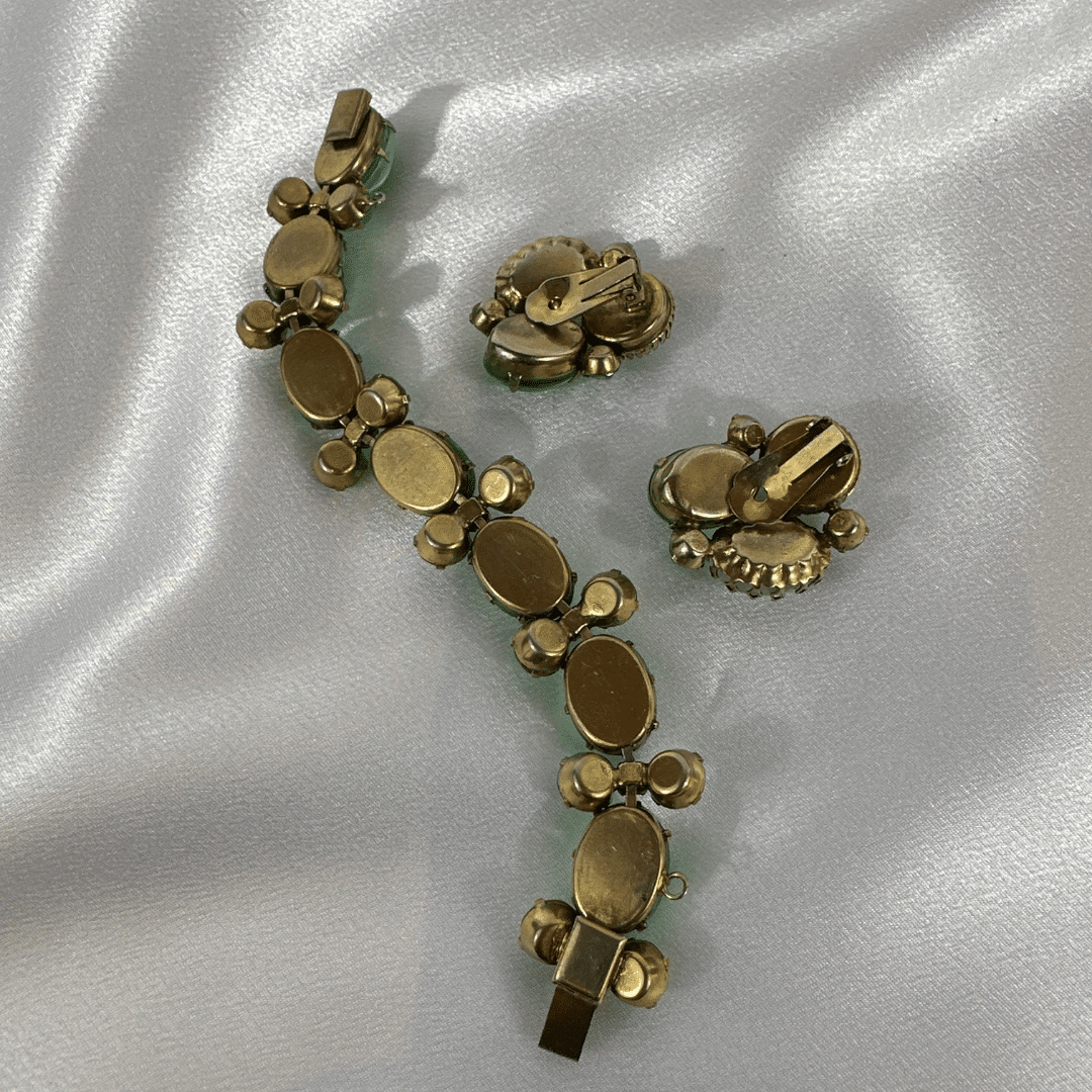 Antique Bracelet & Earrings Vintage Regency Bracelet & Earrings Green Crystal image 6