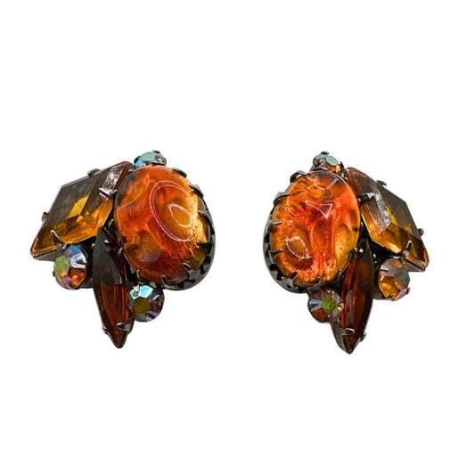 Vintage Austrian Orange Cut Glass & Rhinestone Earring Orange image 1