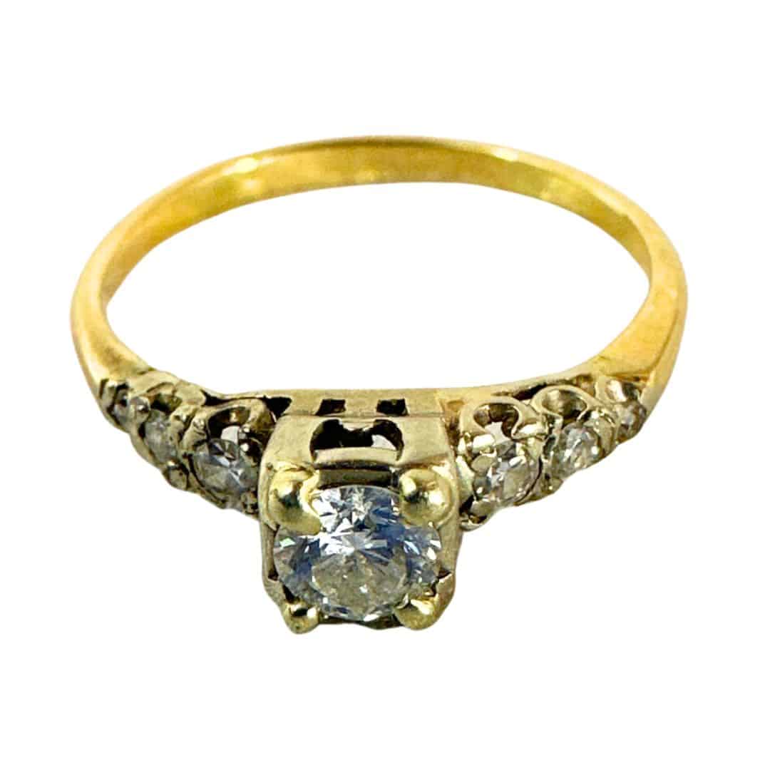 Antique 14k Yellow Gold & White Gold Accent Diamonds Ring Size 6.25 image 0