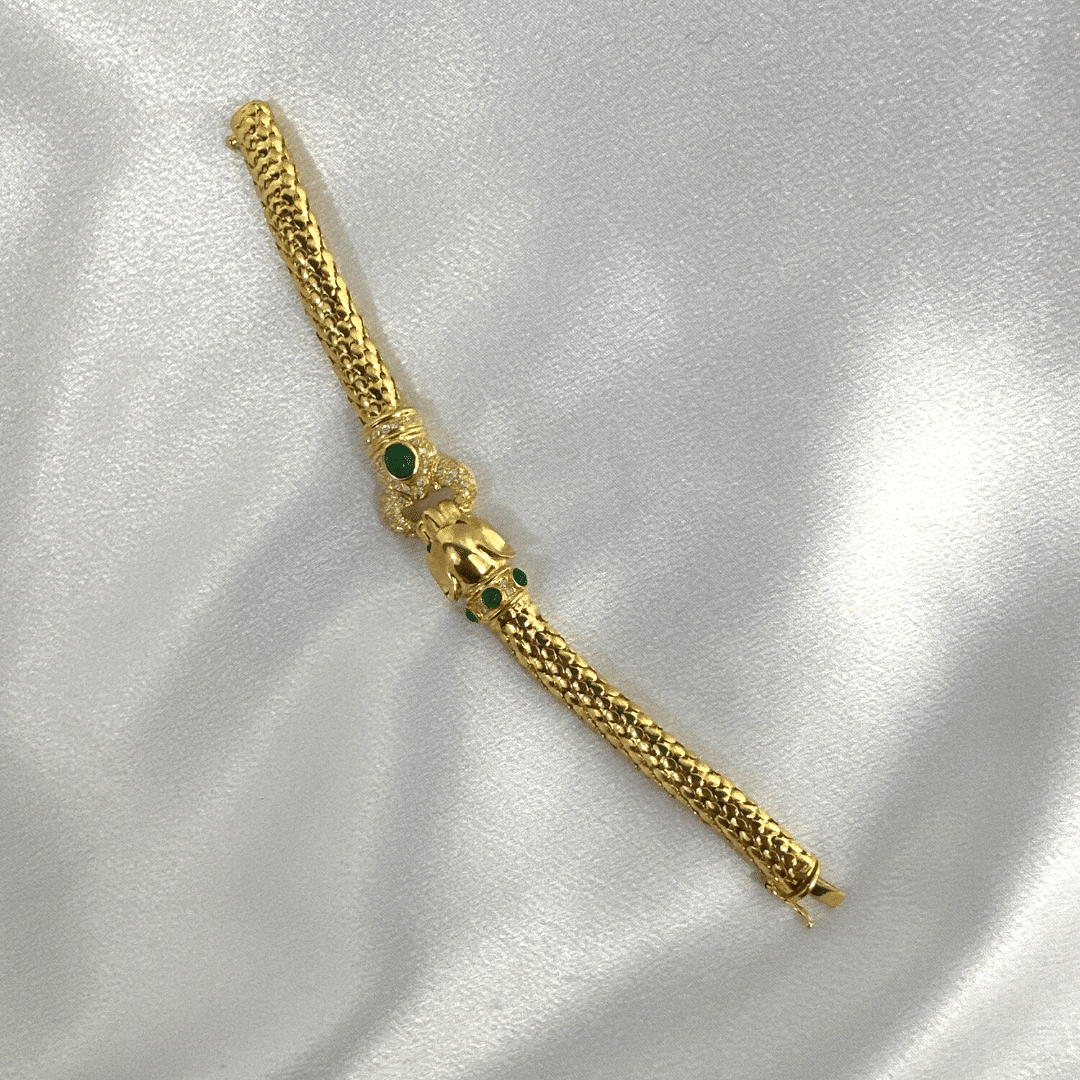 Stunning Diamond & Emerald Gemstone 18K Yellow Gold Jaguar Bracelet Made in Italy image 5