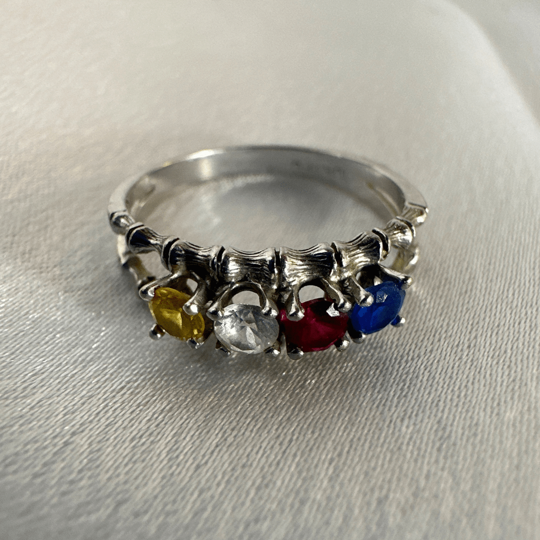 Antique Art Deco 10k White Gold & 4 Color Gemstone Ring for Women Size 5.75 image 7