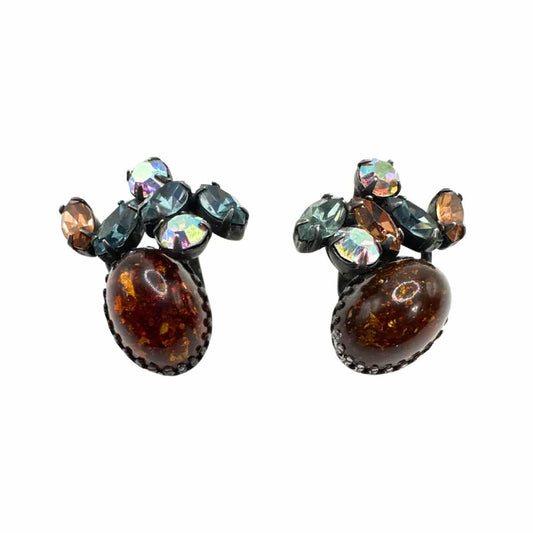 Signed Weiss Vintage Multi-Color Glass and Rhinestone Earrings image 0