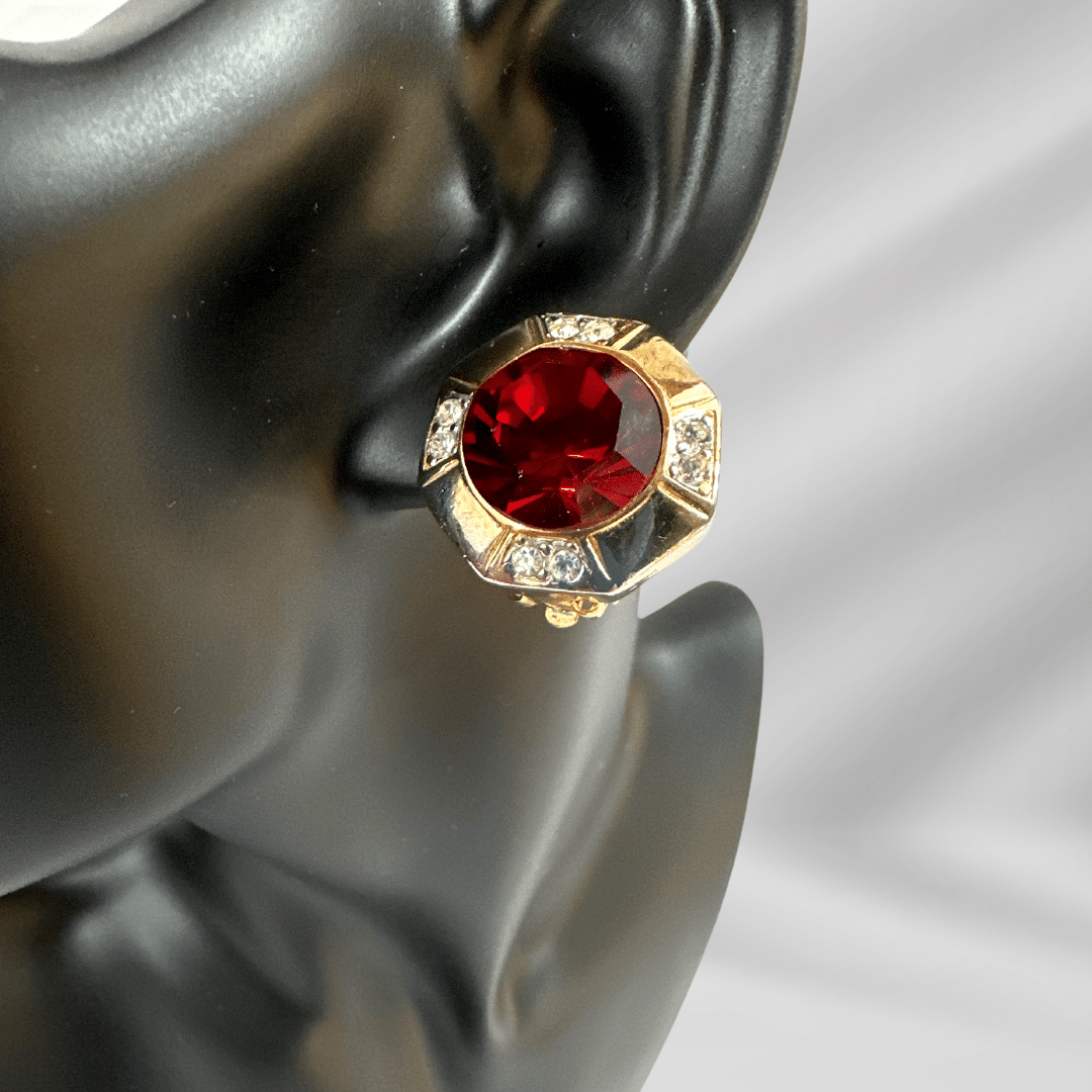 Vintage Austrian Red Cut Glass Earring - Elegant and Eye-Catching image 3
