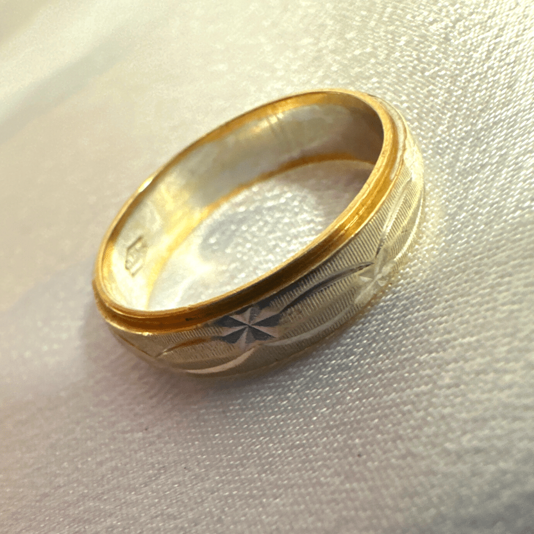 Size: 8 14K White Gold With Yellow GoLd Accent Antique Ring For Men image 2