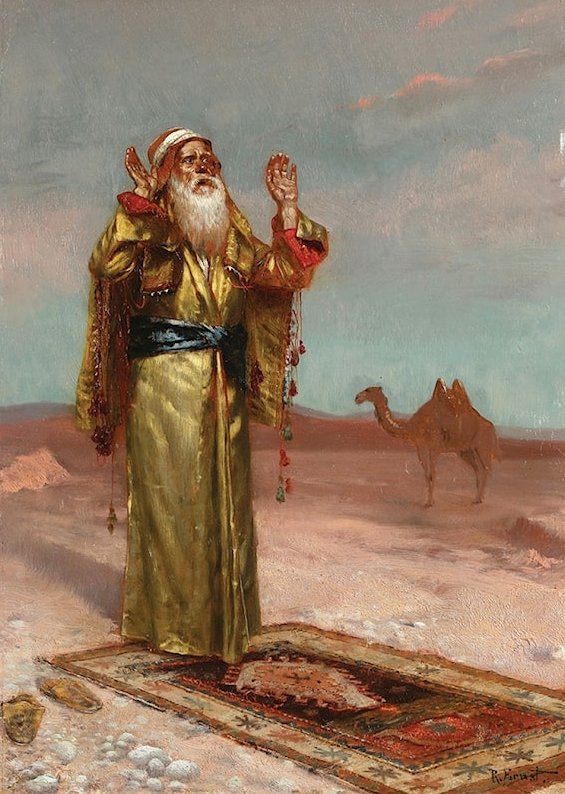 "Praying in the Desert" by Rudolph Ernst, 19th Century Oil on Panel, 12.75" x 9.25" image 0