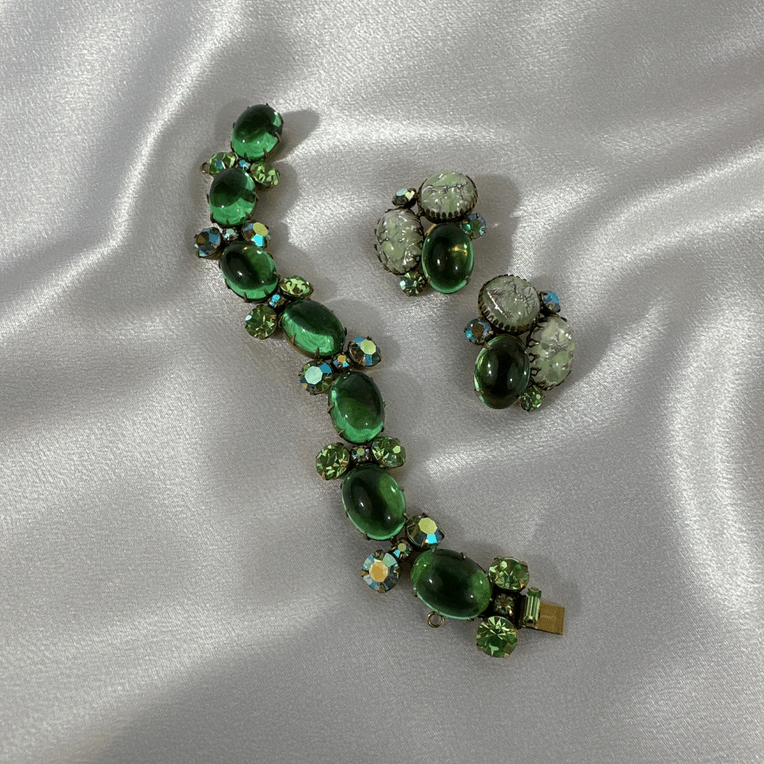 Antique Bracelet & Earrings Vintage Regency Bracelet & Earrings Green Crystal image 4