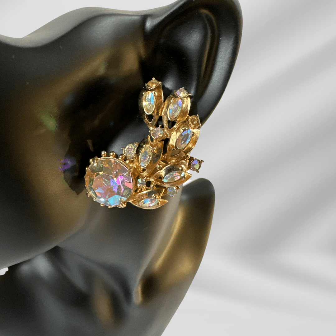 Elegant Vintage Hollycraft Rhinestone Earrings - Gold Color, Year 1855 image 4
