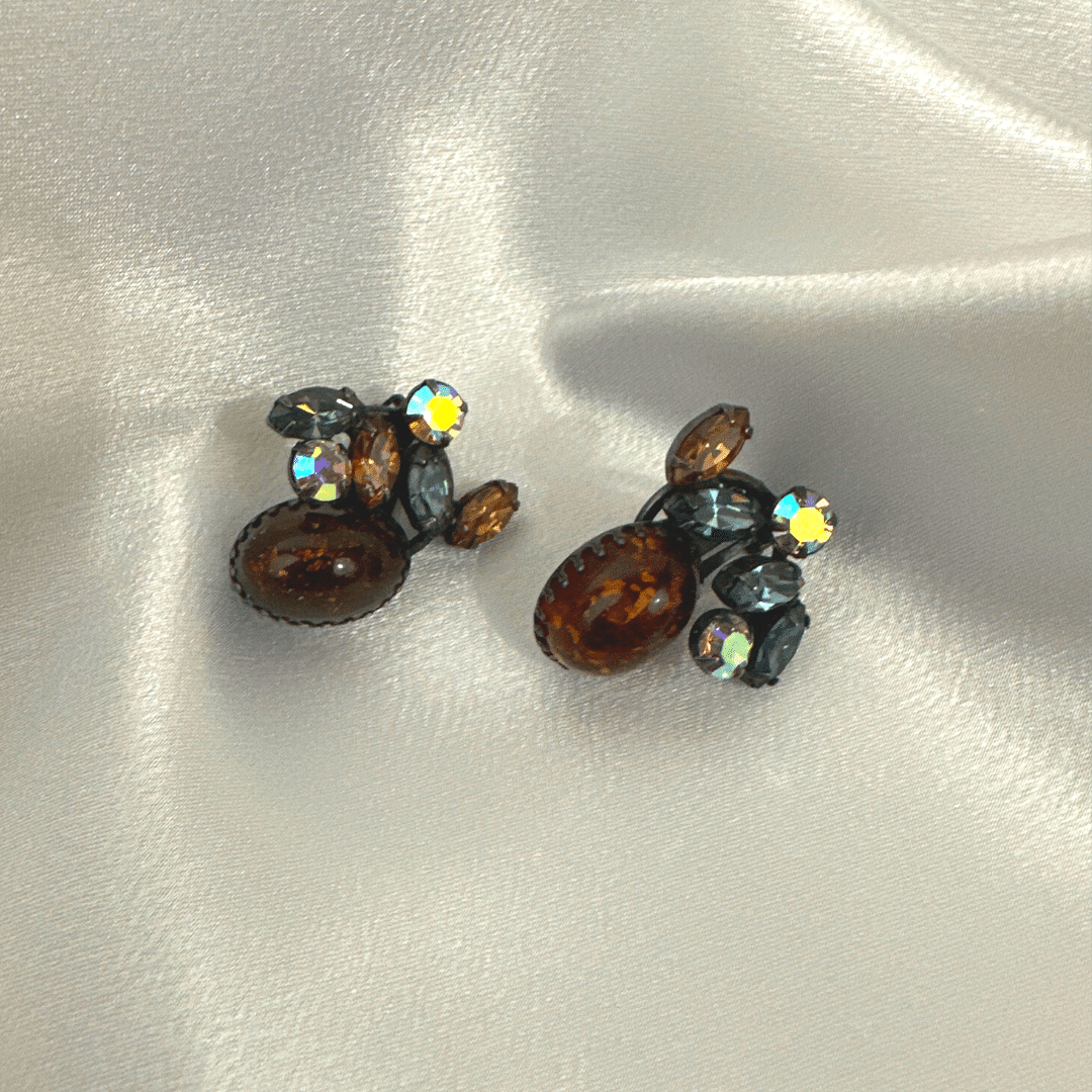 Signed Weiss Vintage Multi-Color Glass and Rhinestone Earrings image 3
