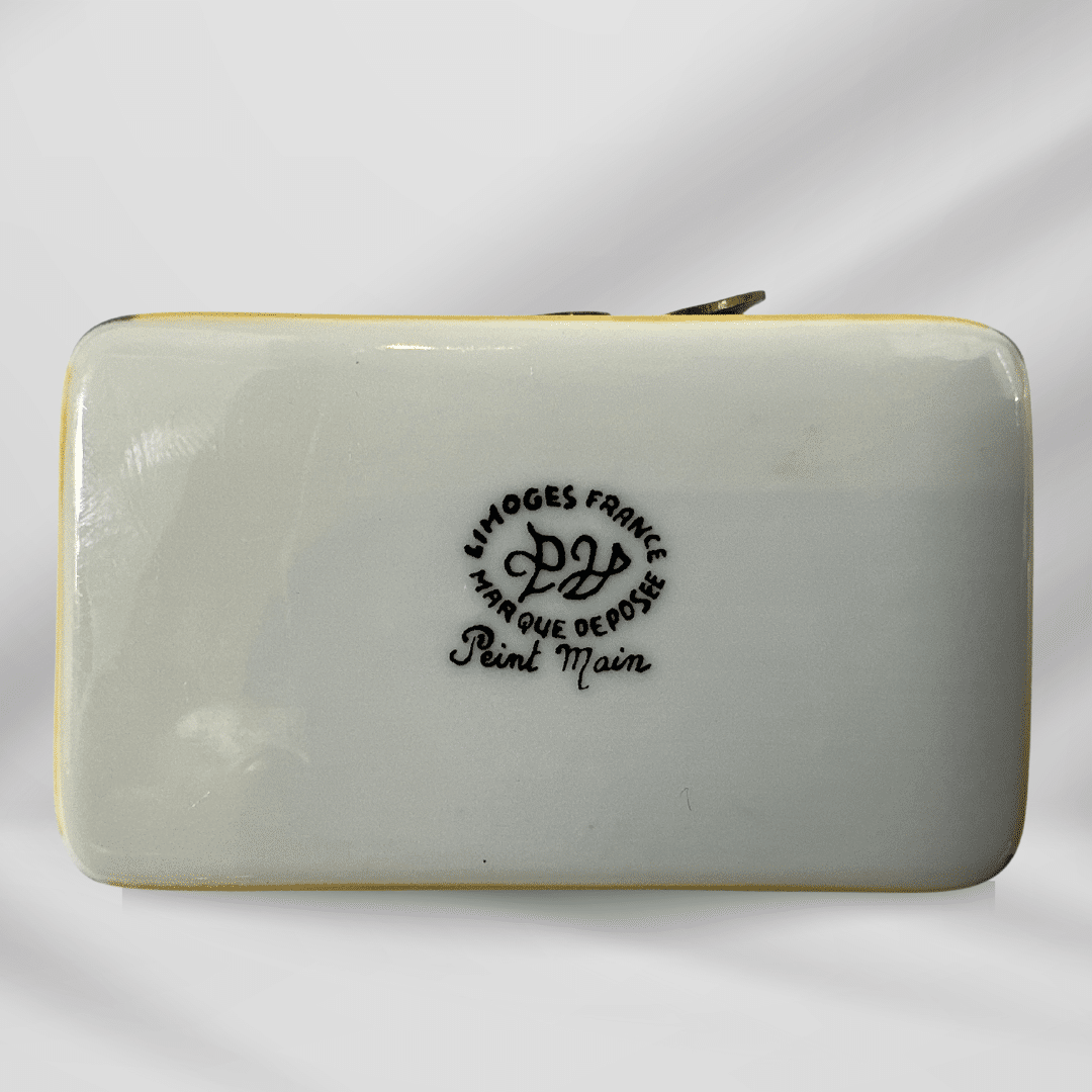 LIMOGES France Picnic Basket Peint Main MARQUE DEPOSEE Hinged Trinket Box image 2