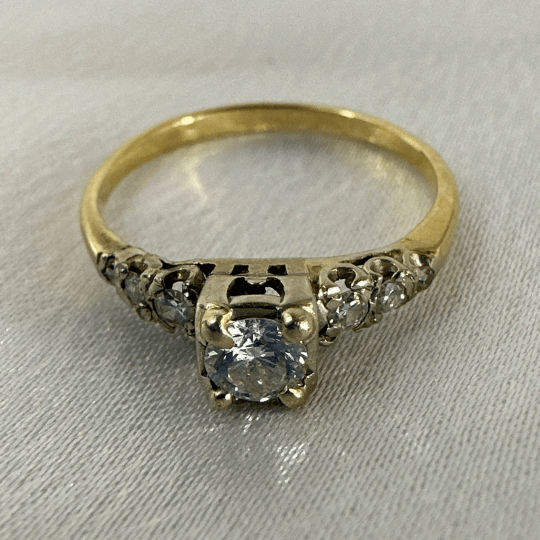 Antique 14k Yellow Gold & White Gold Accent Diamonds Ring Size 6.25 image 6