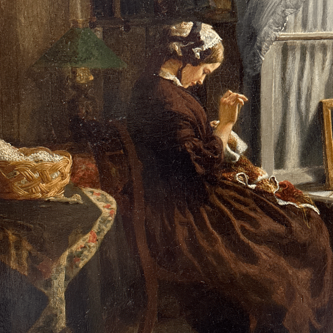 "Spring at Window" Felix Schlesinger, Watercolor on paper Signed and dated 1858 , 26.25 x 21.25″ image 2