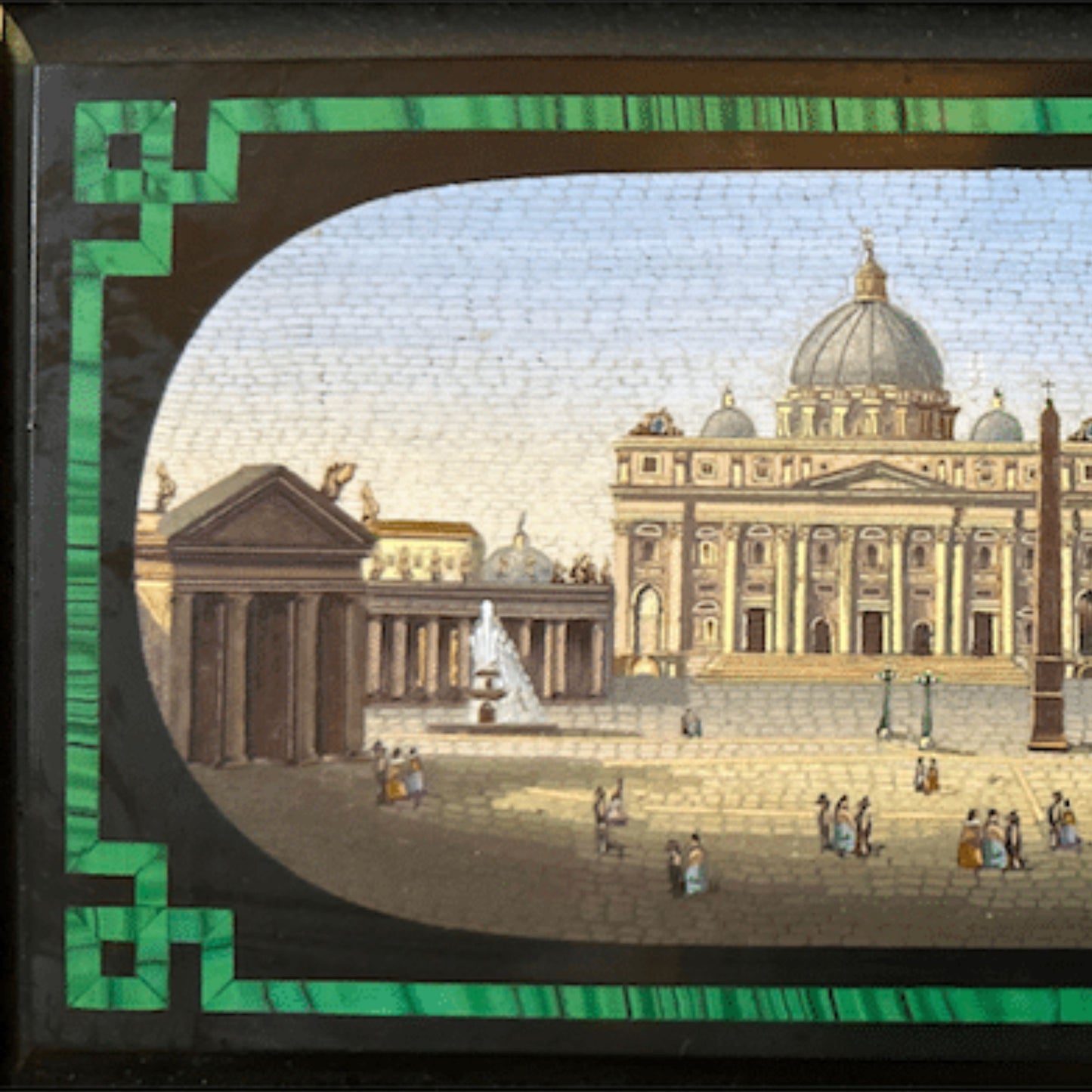 A Glimpse of the Eternal City: Italian Antique Micro Mosaic Plaque - Subject Detail - Left Side