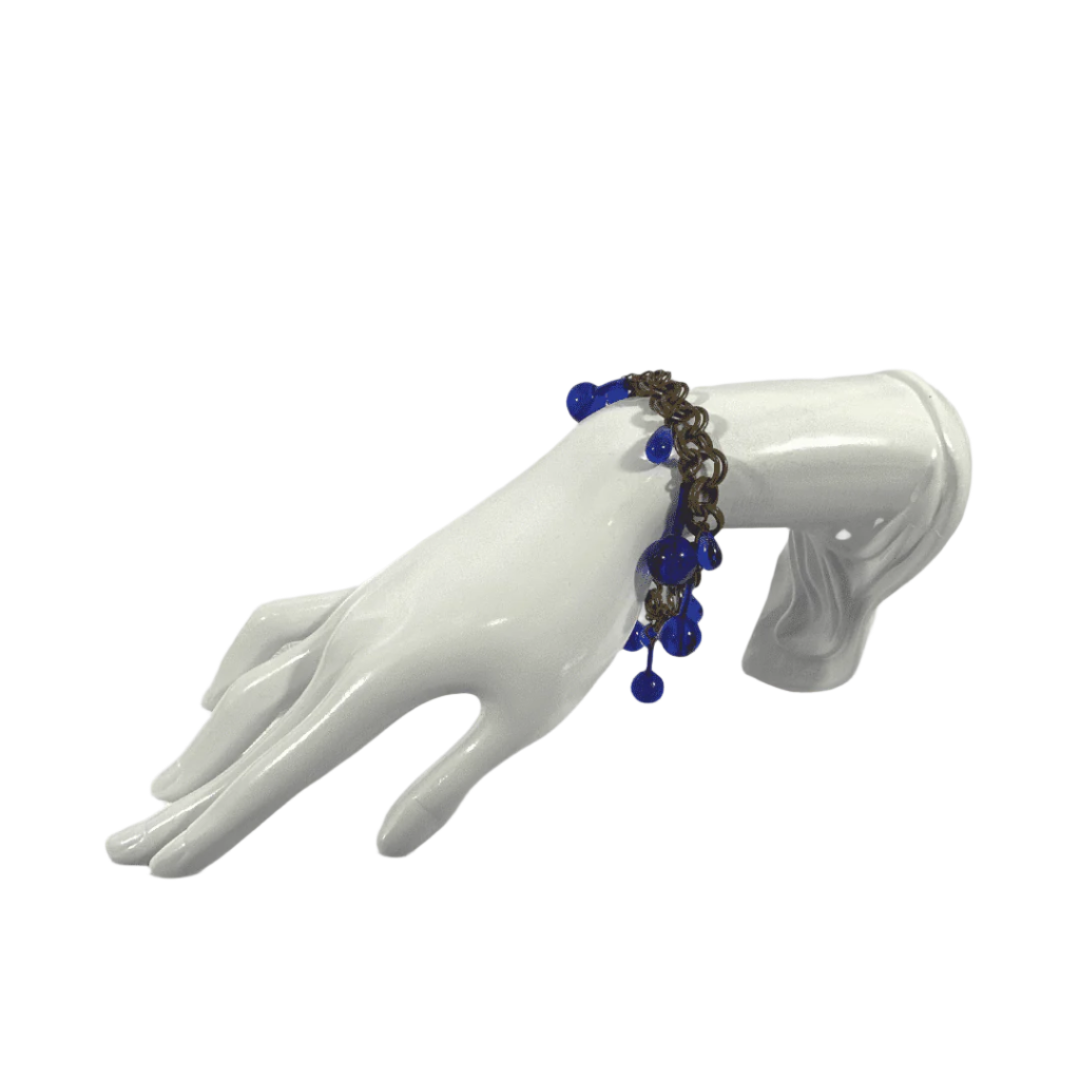 Antique German Cobalt Blue Charm Bracelet on Mannequin