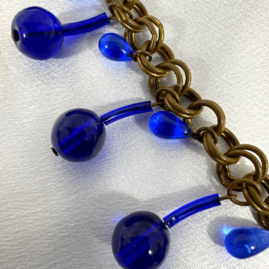 Antique German Cobalt Blue Glass Charm Bracelet - Charm Detail