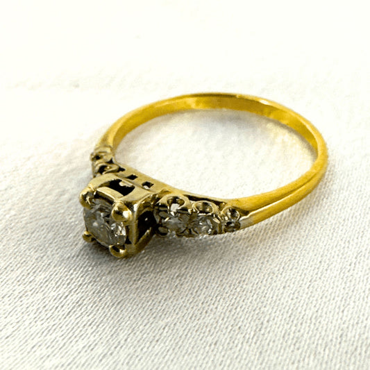 Antique Diamond Ring in 14k Yellow Gold with White Gold Accents – Size 6.25