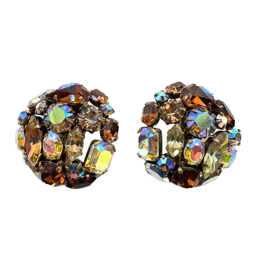 Austria Signed Multi-Color Cut Glass Rhinestone Vintage Earrings - Pair