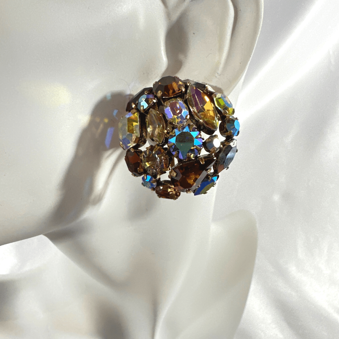 Austria Signed Multi-Color Cut Glass Rhinestone Vintage Earrings - Single on Mannequin
