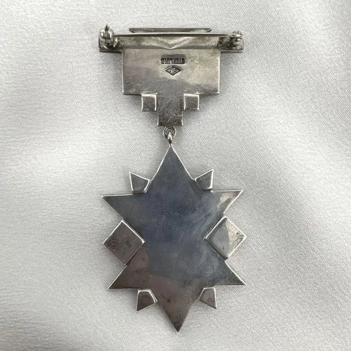 Beautiful Unique Sterling Silver With Onyx Crystal Drop Brooch Pin