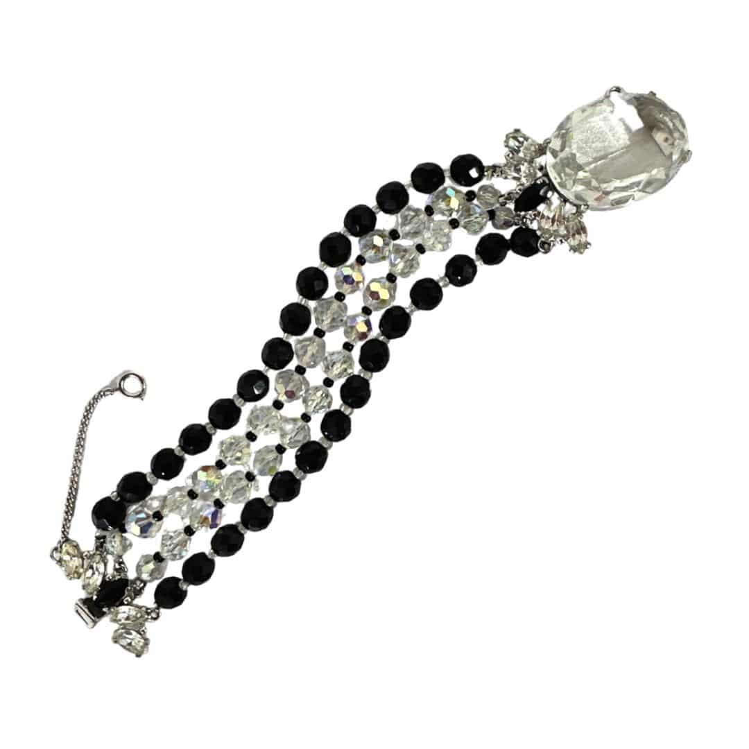 Black and Clear Lucite Bracelet with Accent Stone