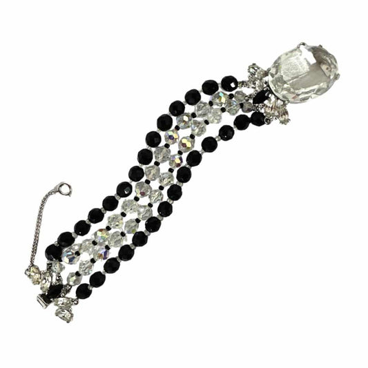 Black and Clear Lucite Bracelet with Accent Stone