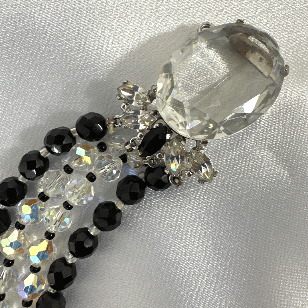 Black and Clear Lucite Bracelet with Accent Stone - Stone Detail