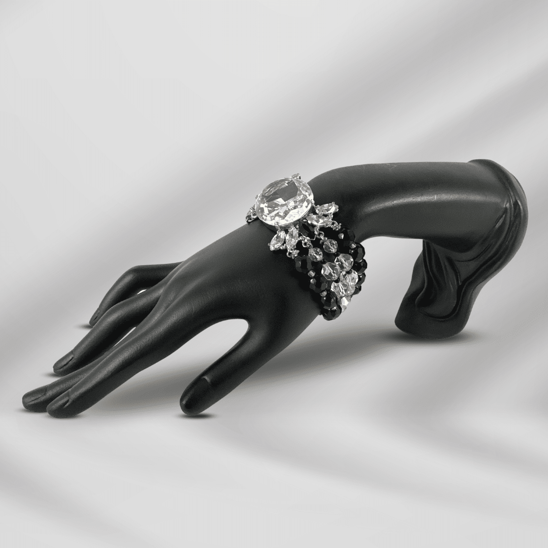 Black and Clear Lucite Bracelet with Accent Stone - on mannequin