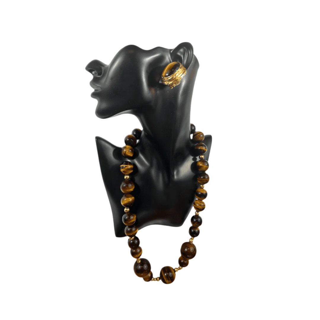 CINER Tiger Eye Jewelry Set with Earrings and Necklace, On Mannequin