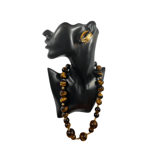 CINER Tiger Eye Jewelry Set with Earrings and Necklace, On Mannequin