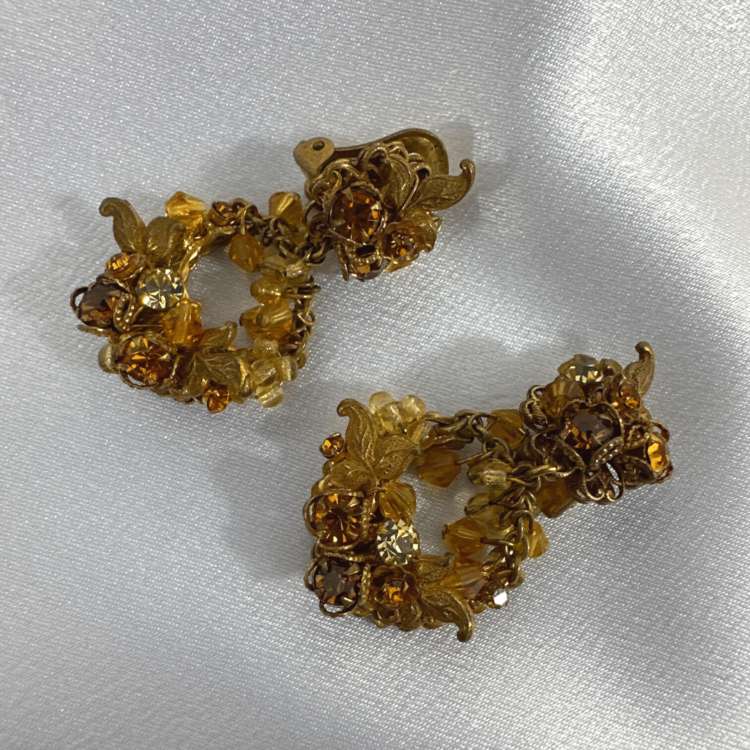 Demario Champagne Lucite Earrings - pair of earrings - on satin background