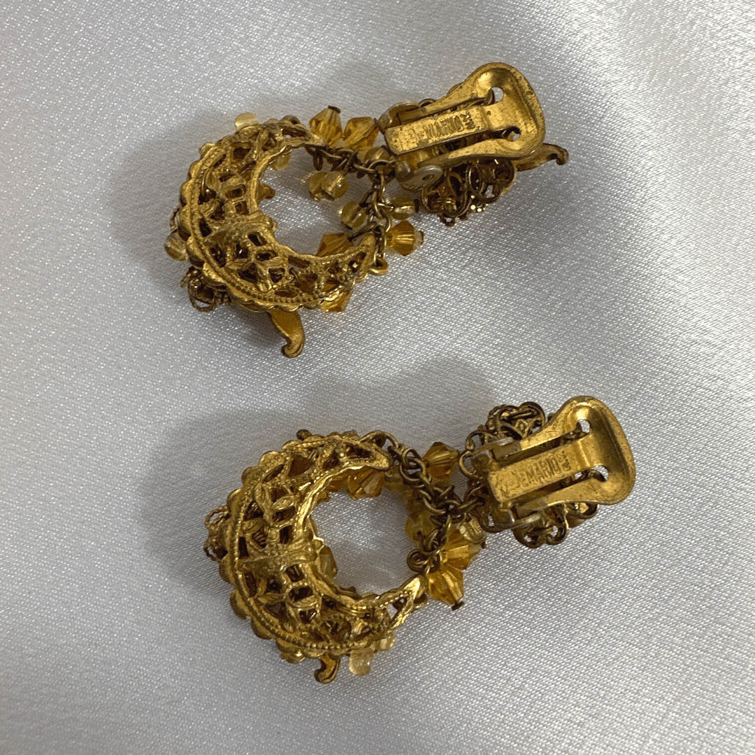 Demario Champagne Lucite Earrings - rear of earrings - on satin background