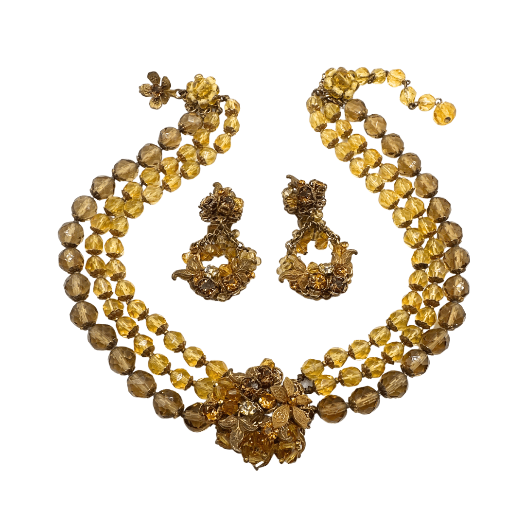 Demario Champagne Lucite Necklace and Earring Set - on White background