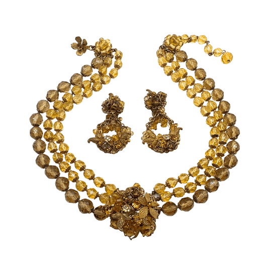 Demario Champagne Lucite Necklace and Earring Set - on White background