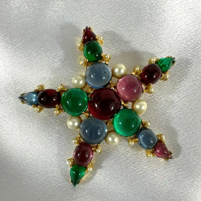 Fashion Jewelry Beautiful Multi Color Cabochon Stone, Star Shaped Brooch