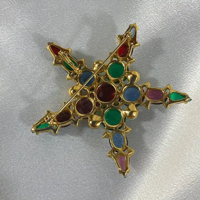 Fashion Jewelry Beautiful Multi Color Cabochon Stone, Star Shaped Brooch