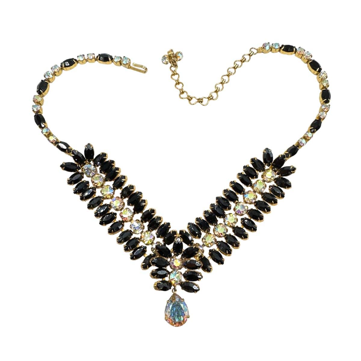 Elegant Antique Stylish Bracelet - Vintage Black Glass and Rhinestone Hobe Bracelet