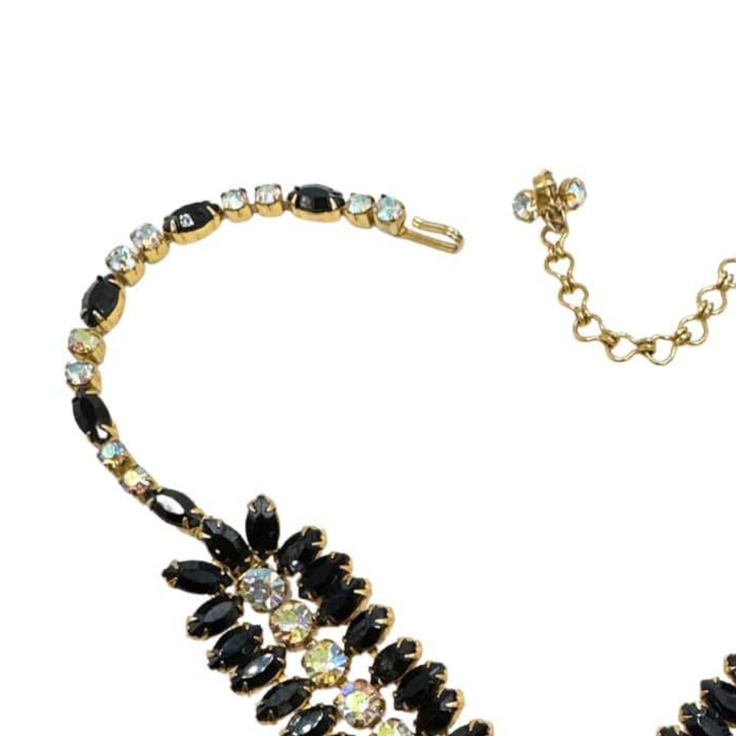 Elegant Antique Stylish Bracelet - Vintage Black Glass and Rhinestone Hobe Bracelet - Clasp Detail